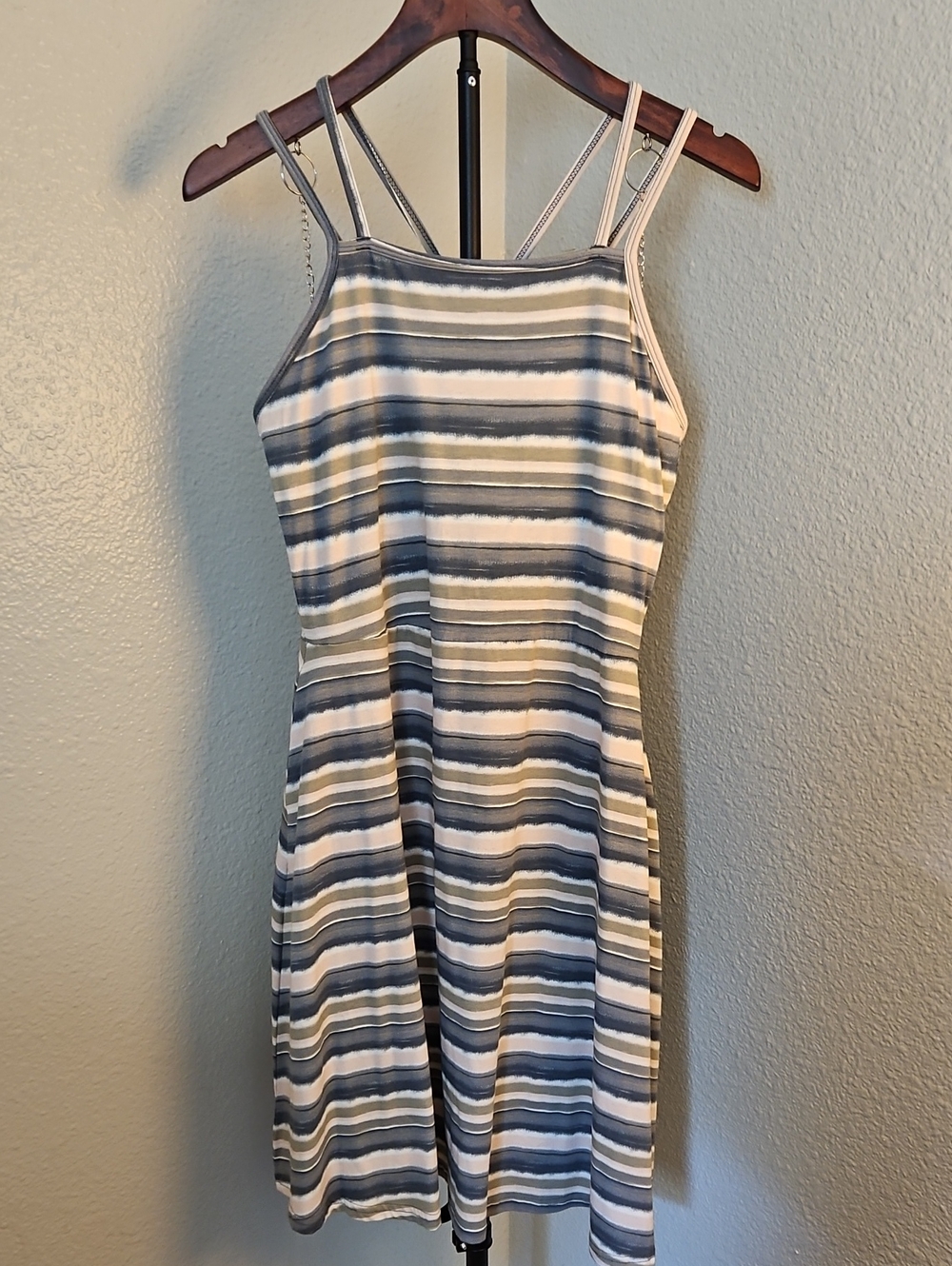 Pact Organic Cotton Swell Strappy Fit & Flare Stripe Dress Size L EUC